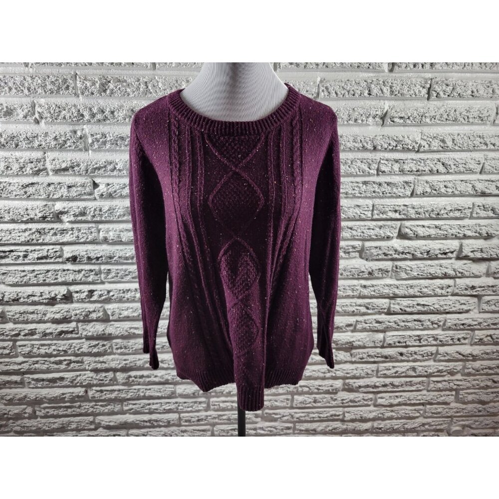 CJ Banks XL Purple Cable Knit Sweater Speckled Cotton Blend Crew Neck PUR76E